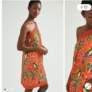 farm rio orange blooming garden maxi dress Farm Rio Blooming Garden Floral Maxi Dress One Shoulder Cut Out Orange Sz M
